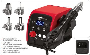 Фен-станція мережева YATO: 750 Вт, t°= 100- 500°С, пов. потік- 120 л/хв, LCD табло, 4 форсунки [8] YT-82457 фото