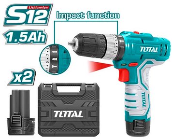 Шуруповерт TOTAL TIDLI1232 ударный 12V, Li-Ion, 2акк, чемодан TIDLI1232 фото