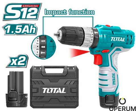 Шуруповерт TOTAL TIDLI1232 ударный 12V, Li-Ion, 2акк, чемодан TIDLI1232 фото